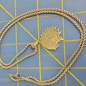 Indian Head 1" Silver Tone 23" Necklace